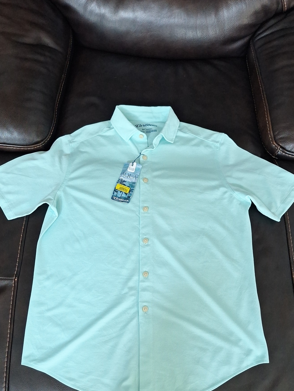 Caribbean Men's Short-Sleeve Button-Down Shirt in Light Aqua